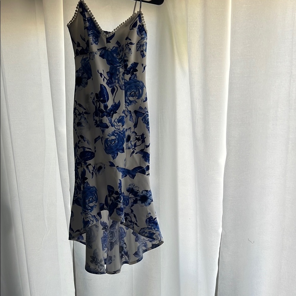 Jump Blue and White Floral High Low Dress for bridesmaids different sizes 0=>xl